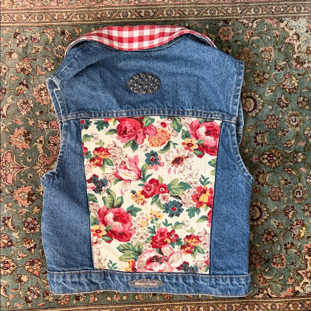 Floral Denim Vest with Hardware Accents - Picture 7 of 7